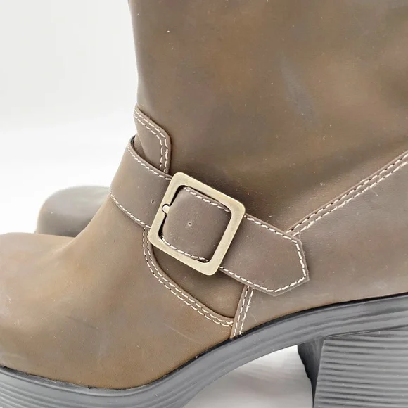 Vintage Y2K American Eagle Flex Brown Leather Chunky Platform Boots Size 10 - Picture 5 of 15